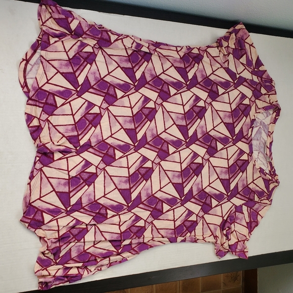 LOGO by Lori Goldstein Printed Cotton Modal Top Pink Purple sz XL2 Side Pockets - Picture 10 of 10